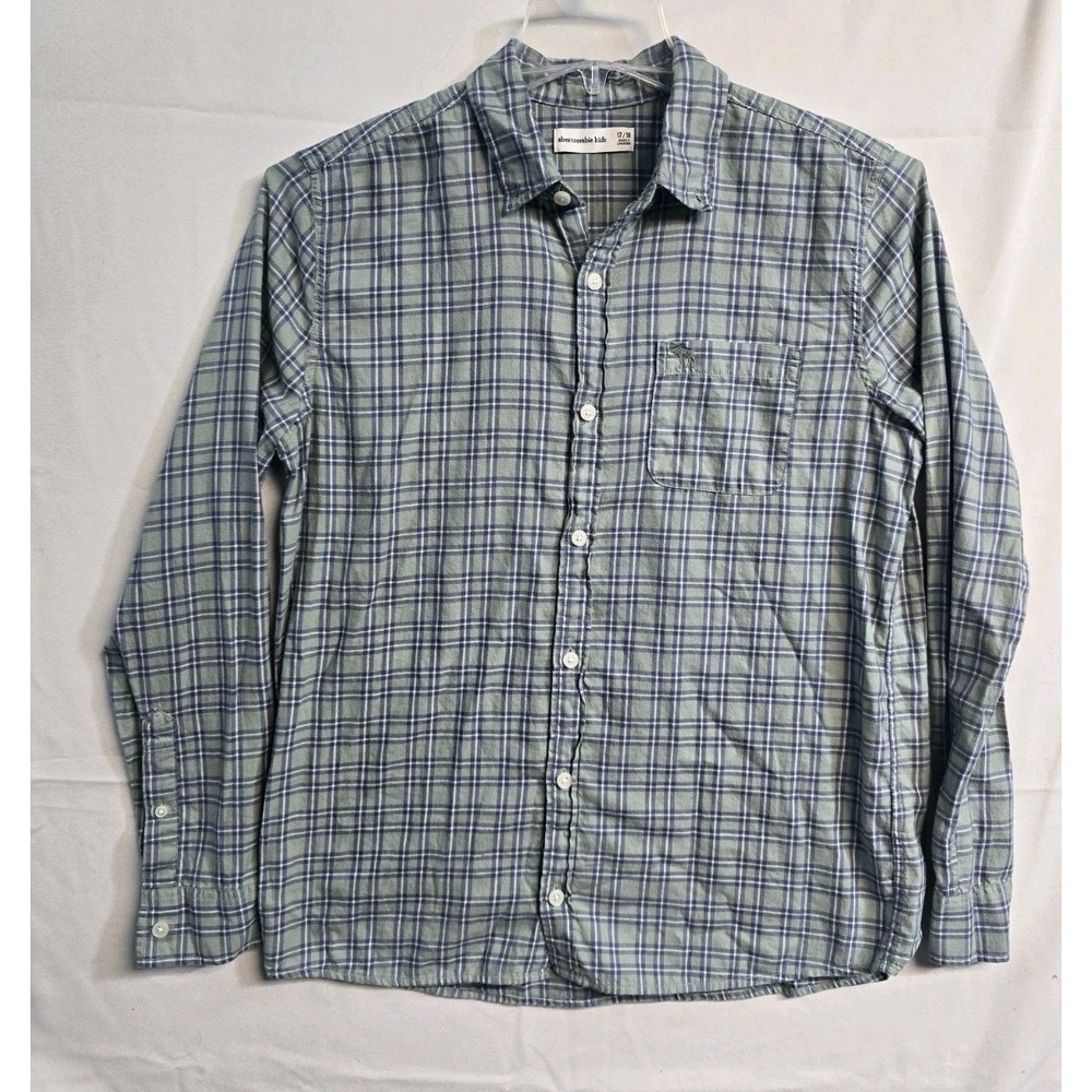 Abercrombie Fitch Kids Boys Long Sleeves Shirt Button Up 17-18 Plaid Green